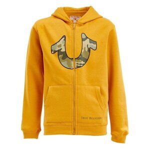 True Religion Boys Honey Mustard Camo Zip-Up Hoodie Size L